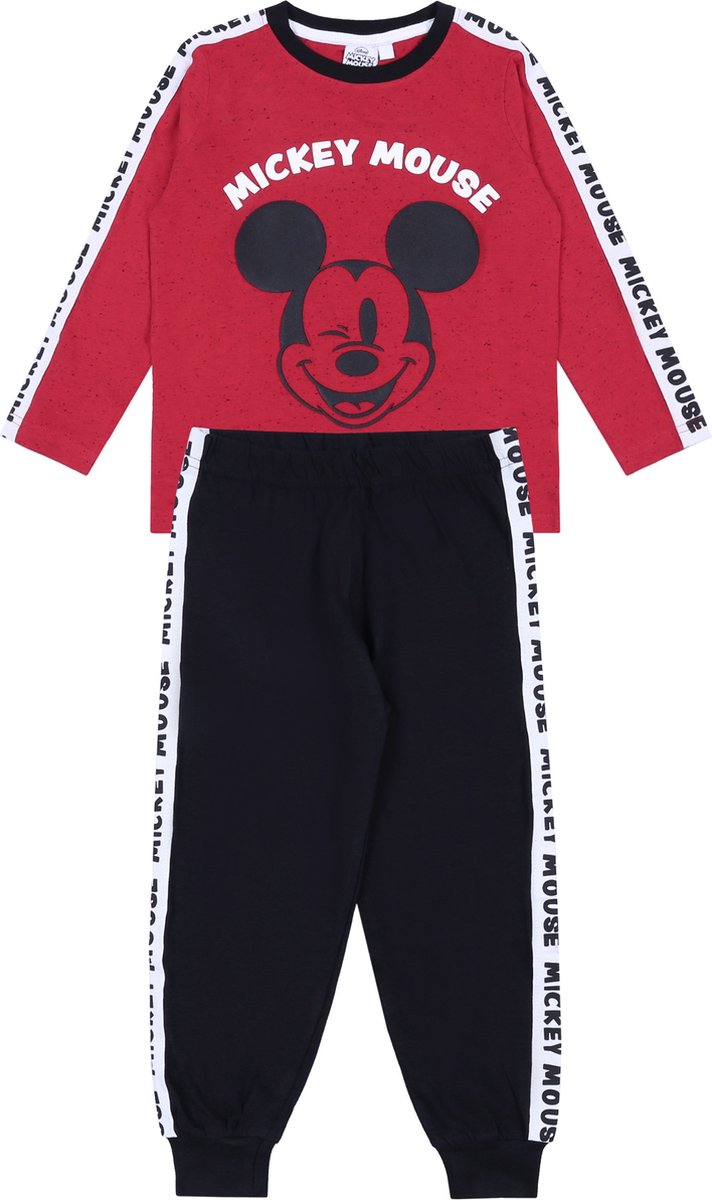 MICKEY MOUSE DISNEY - Rood-zwarte pyjama met lange mouwen en lange broek / 104