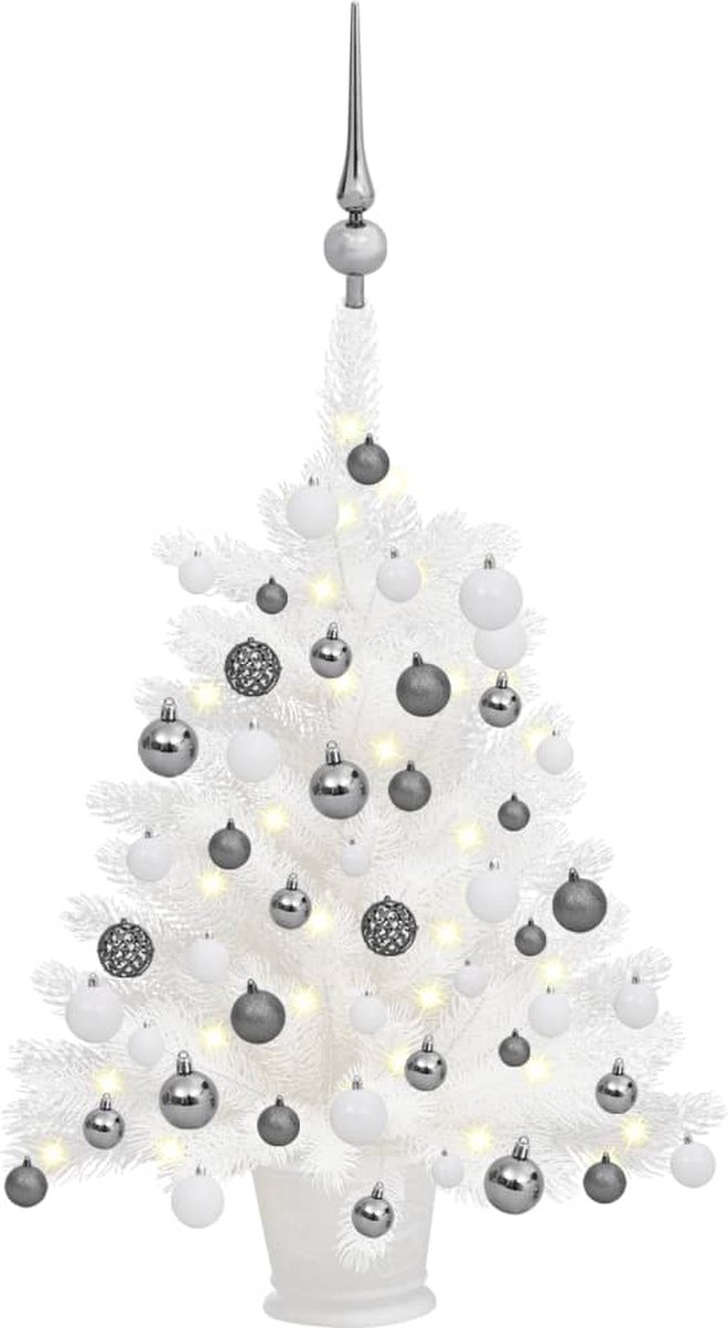 Prolenta Premium - Kunstkerstboom met LED's en kerstballen 65 cm wit
