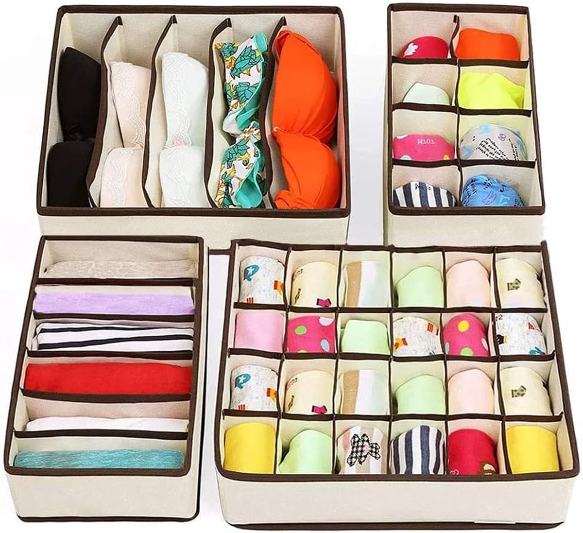 MONTKIARA Organizer Box Schuifladenopslag, 4 stuks, opbergdozen voor scheidingswanden, opbergdoos voor laden, voor ondergoed, sokken, sjaals en stropdassen (wit)