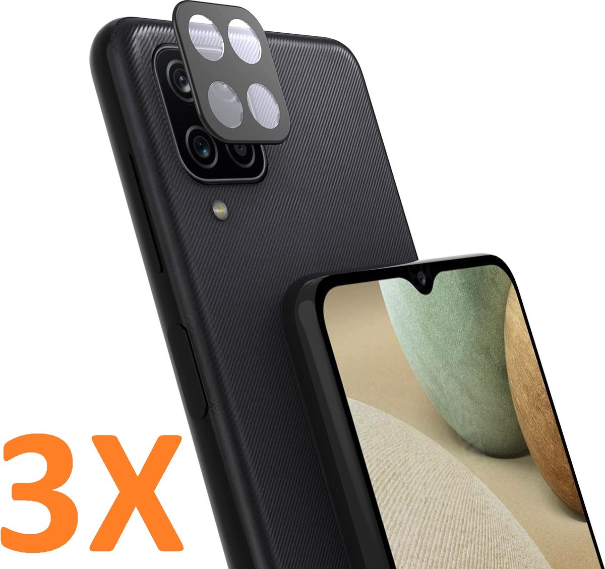 Camera Lens Glass Protector - beschermer Geschikt voor: Samsung Galaxy A12 5G - Zwart - 3x