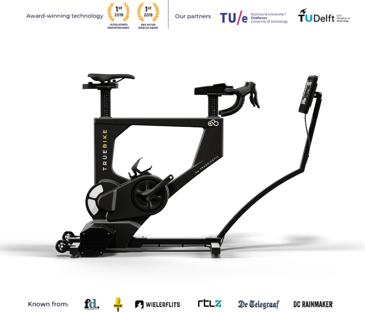 TrueKinetix TrueBike Bright - Hometrainer - Spinningfiets / Cardio fiets voor thuis - Geautomatiseerde Weerstand - Verstelbaar - Zwift - Zwart - Crank 170 mm