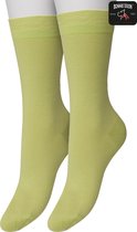 Bonnie Doon Basic Sokken Dames Groen maat 36/42 - 2 paar - Basis Katoenen Sok - Gladde Naden - Brede Boord - Uitstekend Draagcomfort - Perfecte Pasvorm - 2-pack - Multipack - Effen - Limoen Groen - Lime - OL834222.269