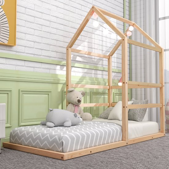 Cadre de lit pour enfants de couleur naturelle 90x200 - Cadre de lit en pin  pour... | bol.com