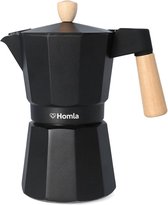 Machine à expresso HOMLA Mia moka pour 6 tasses - pour un délicieux café cafetière expresso cuisinières à gaz et plaques à induction - aluminium + bois de hêtre blanc