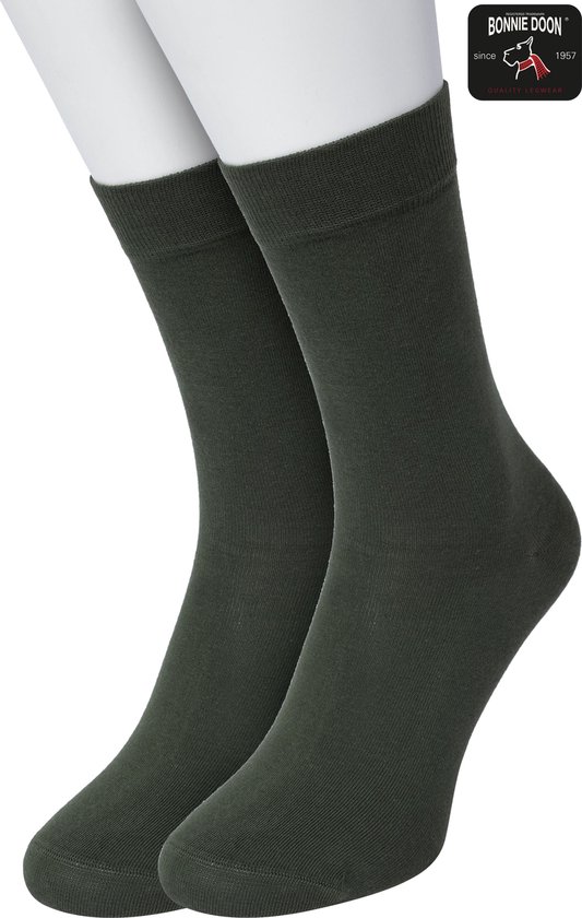 Bonnie Doon Basic Sokken Dames Donker Groen maat 36/42 - 2 paar - Basis Katoenen Sok - Gladde Naden - Brede Boord - Uitstekend Draagcomfort - Perfecte Pasvorm - 2-pack - Multipack - Effen - Dark Green - OL834222.15