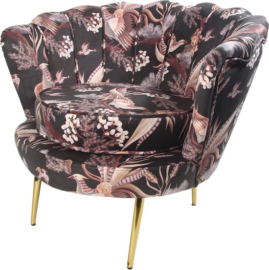 Luxe Chair Schelp Stoel Asian Gold Bird met Goudkleurig onderstel - Fauteuil - Chair - Fluweel - Schelp - Beauty - Salon - Kaptafel - Babykamer - Trendy