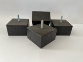 Set van 4 houten meubelpoten Zwart Eiken 5 cm hoogte 7x7 cm met M8 draadeinde Boxspring bedden banken