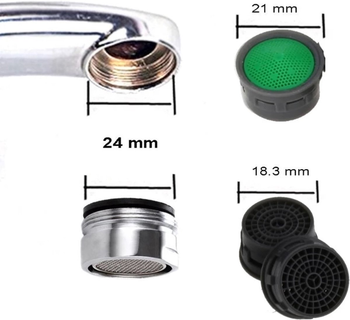 6 pièces - Aérateur de robinet en acier inoxydable - Aérateur de Waterklus  M24 - avec