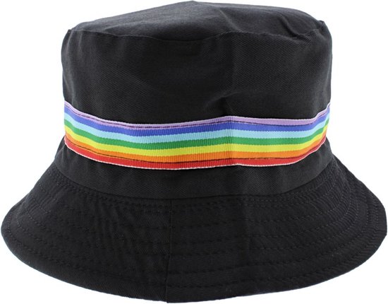 Zac's Alter Ego Bucket hat / Vissershoed Reversible Black with Rainbow Stripe Zwart