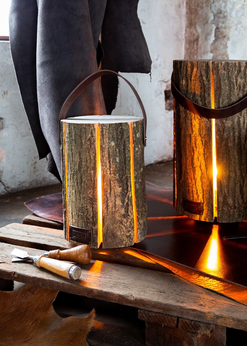 LEDR Wood Light - Ash Wood M Leather edition Boomstam lamp
