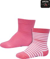 Bonnie Doon Sokken Set Gestreept en Effen voor Baby's Roze/Wit 0-4 mnd - Organisch Katoen - 2 paar - GOTS gecertificeerd - Stay-on-socks - Unisex - Jongens - Meisjes - Zakt niet Af - Strepen - 2-pack - Multipack - Pink Salt - OL0441012.316