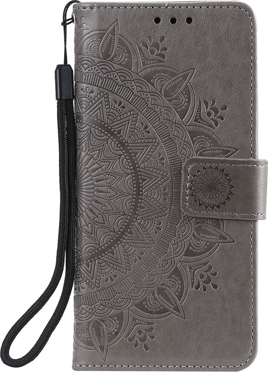 Shop4 - OnePlus Nord CE 2 5G Hoesje - Wallet Case met Pasjeshouder Mandala Patroon Grijs