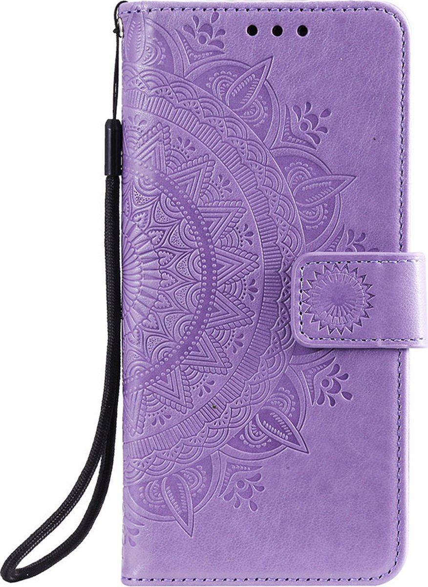 Shop4 - Xiaomi 12 Pro Hoesje - Wallet Case met Pasjeshouder Mandala Patroon Paars