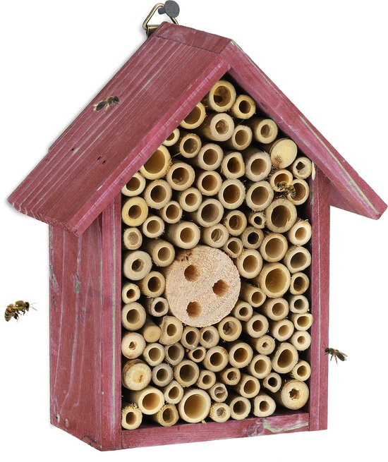 Foto: Relaxdays insectenhotel dennenhout 20 x 17 x 8 5 cm tuin balkon voor wespen en wilde bijen rood