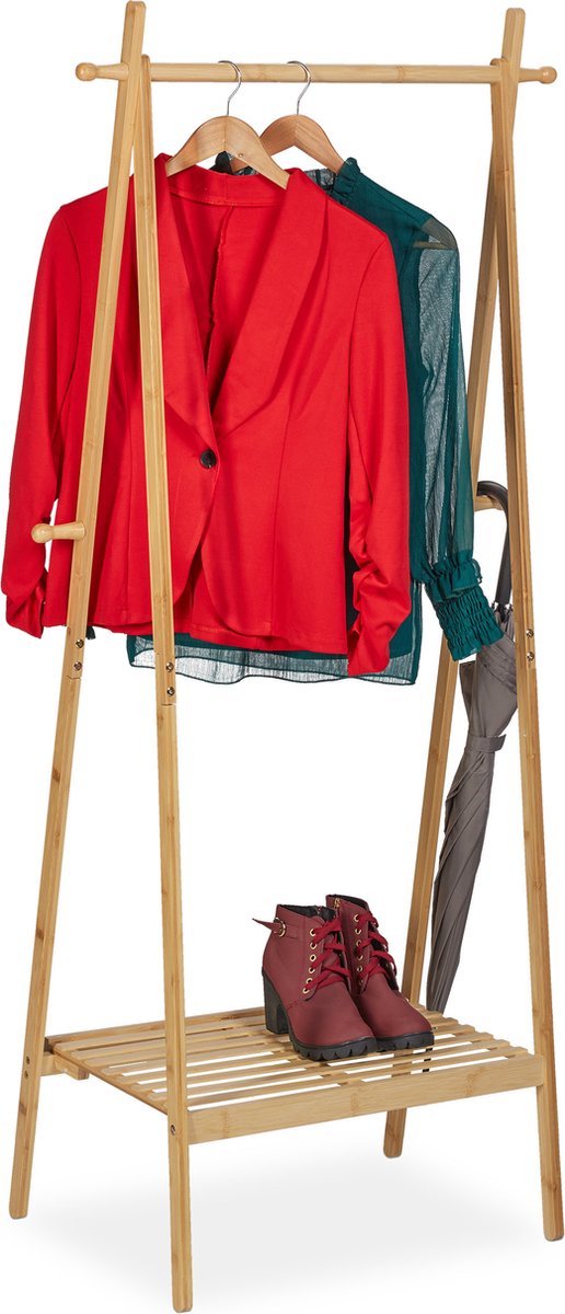 Relaxdays kledingrek bamboe - kledinggarderobe - 160 x 74 cm - roede - inklapbaar - natuur