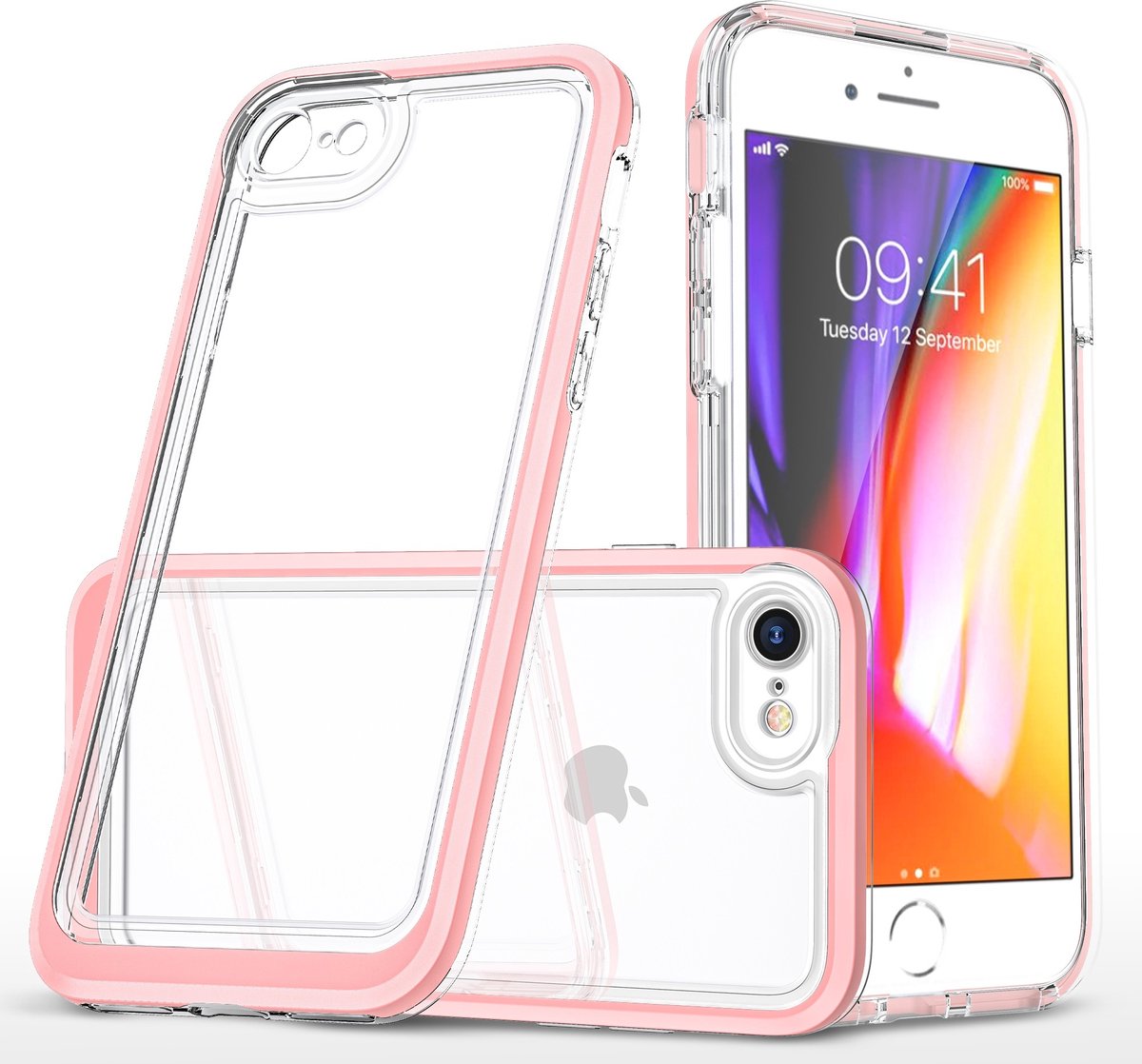 Bumper case Hoesje Geschikt voor iPhone SE 2022 Hoesje Shockproof – Rosegoud / Transparant