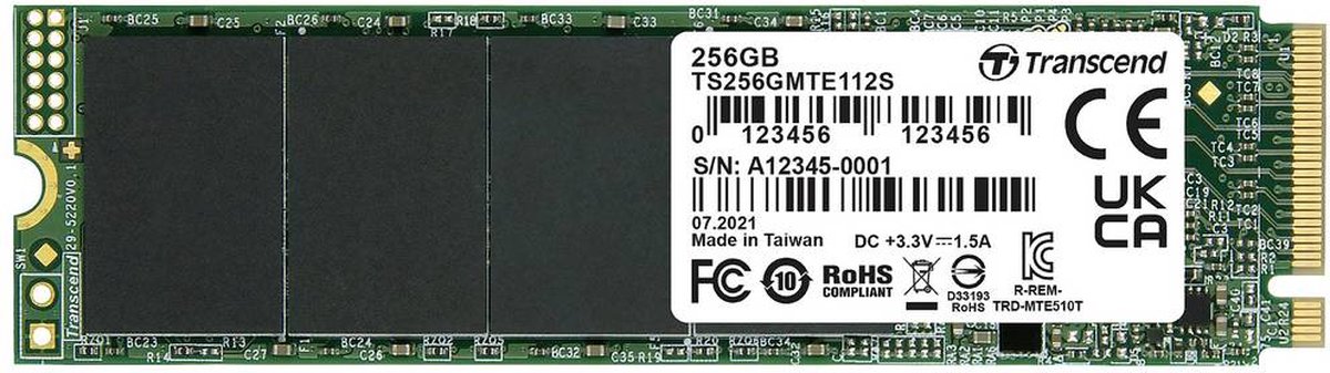 Transcend 112S 256 GB NVMe/PCIe M.2 SSD 2280 harde schijf PCIe NVMe 3.0 x4 Retail TS256GMTE112S