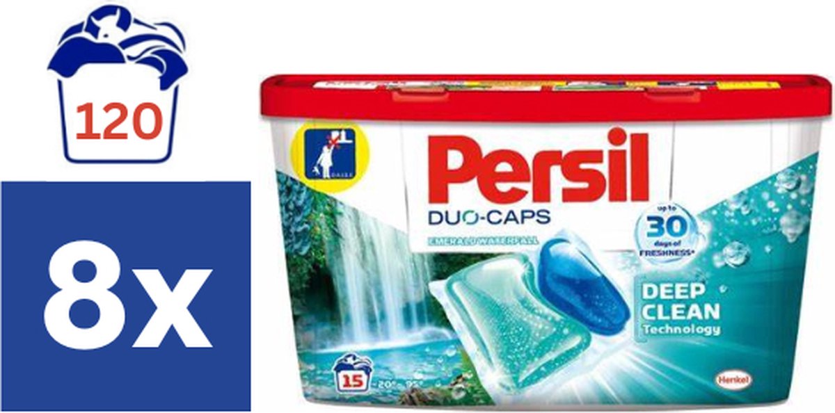 Persil Duo-Caps Emerald Waterfall Wascapsules - Wasmiddel Capsules - Voordeelverpakking - 8 x 15 wasbeurten