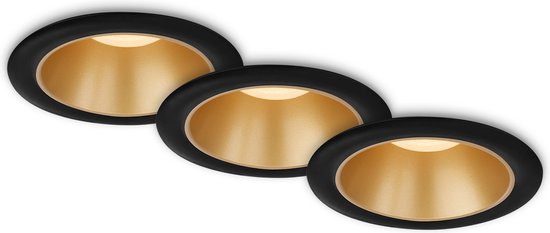 Briloner Leuchten – Set van 3 inbouwspots badkamer, LED inbouw, IP44 spatwaterdicht, warm wit licht, inbouwspot badkamer, zwart – goud, 95×54 mm