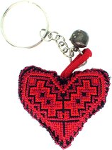 Coeur en tissu rouge - porte-clés - pendentif de sac - avec grelot