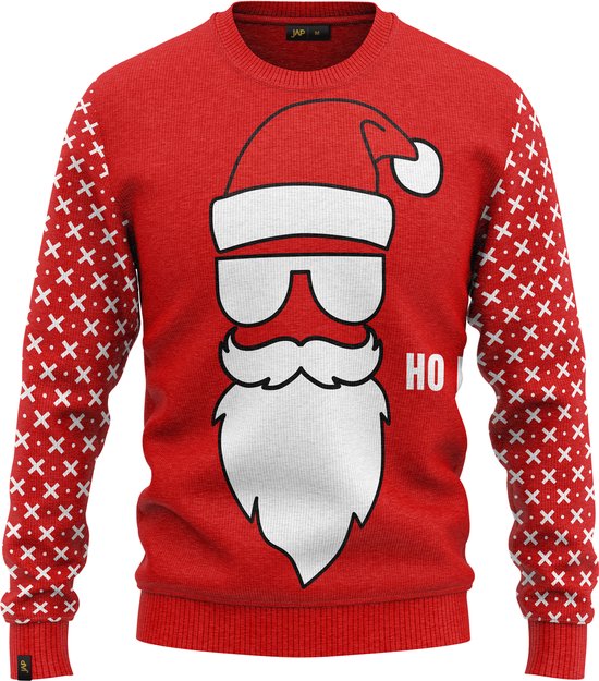 JAP Christmas Kersttrui (maat 2XL) - 100% Gerecycled - Kriebelt niet - Kerstcadeau volwassenen - Foute Kersttrui dames en heren XXL - Santa ho ho ho - Rood