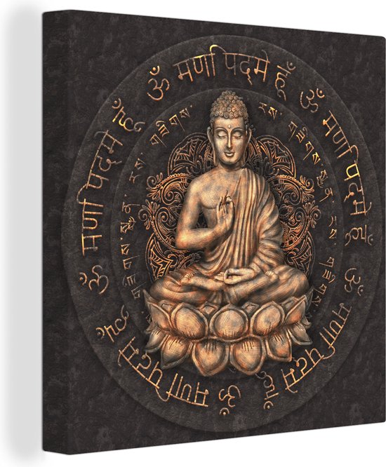 Canvas schilderij Boeddha beeld 90x90 - Kamer decoratie accessoires - Buddha schilderijen woonkamer - Wanddecoratie slaapkamer - Wall decoration - Muurdecoratie keuken - Wanddoek interieur binnen - Woondecoratie huis - Woonaccessoires