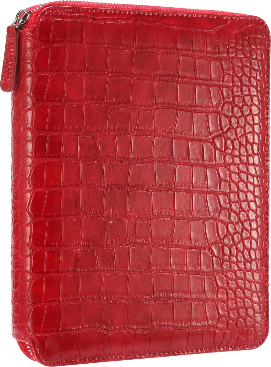 Victoria's Journals Croco Smyth Zipper Folder - Schrijfmap A5 - Luxe Vegan Leer Schrijfmap A5 met rits en Premium A5 Vegan Leer Notitieboek - Gelijnd - Rood