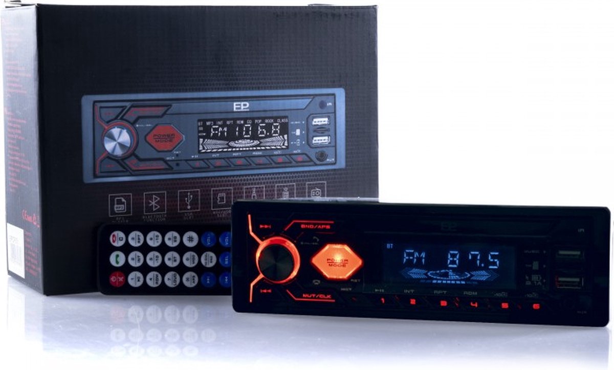 Autoradio - 1 DIN - USB - Micro SD - Bluetooth - Rode verlichting
