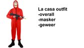 Rode overall outfit met masker S/M + geweer - La casa de papel festival Halloween thema feest festival film