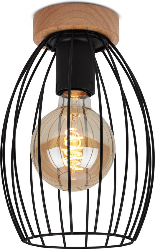Briloner Leuchten WAKTU Vintage plafondlamp 1-lichts metaal-hout zwart 1xE27 max. 60W