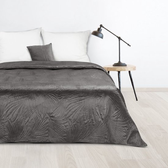 Oneiro’s luxe LUIZ /type 4/ Beddensprei Donkergrijs- 170x210 cm – bedsprei 2 persoons - donkergrijs – beddengoed – slaapkamer – spreien – dekens – wonen – slapen