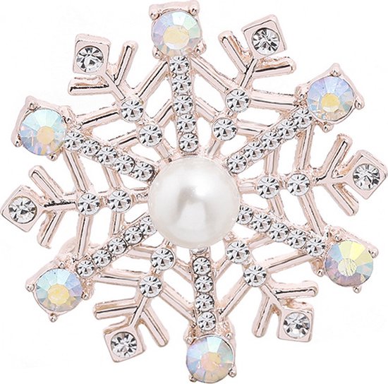 Kerst Broche - Sneeuwvlok met Steentjes - Pin met kristallen