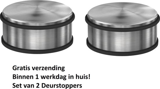 Foto: 2x deurstopper chroom voor binnen en buiten deurbuffer 11 x 5 cm