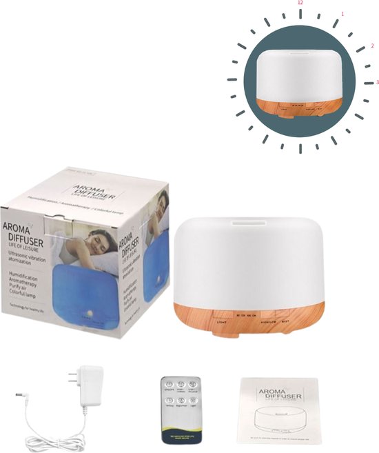 AQXONG 500 ml diffuser voor etherische oliën, ultrasone aromatherapie luchtbevochtiger met etherische oliën, led-aromatherapie luchtbevochtiger, 7 kleuren, voor woonkamer, slaapkamer, kantoor, yoga