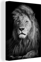 Peinture sur toile - Animaux sauvages - Lion - Zwart - Wit - Décoration d'intérieur - 90x120 cm - Photo sur toile - Toile Canvasdoek