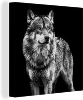 Canvas schilderij - Wilde dieren - Wolf - Zwart - Wit - Canvasdoek - 50x50 cm - Foto op canvas - Woondecoratie