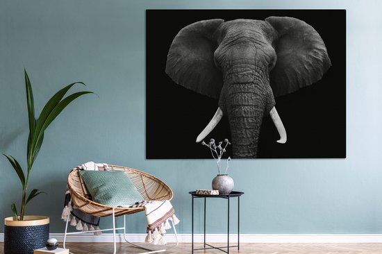 Toile - Animaux - Éléphant - Zwart - Wit - Décoration Décoration murale - 160x120 cm - Photo sur toile - Peintures sur toile salon