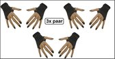 3x Paar nethandschoenen vingerloos zwart - Hamston - Festival thema feest disco verjaardag verkleed feest