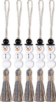 DIY pakket sneeuwpopjes - hangers - sleutelhangers - 5 sneeuwman - 5 sneeuwpop - zwarte hoed - hobby - creatief - kralen - touw - winter