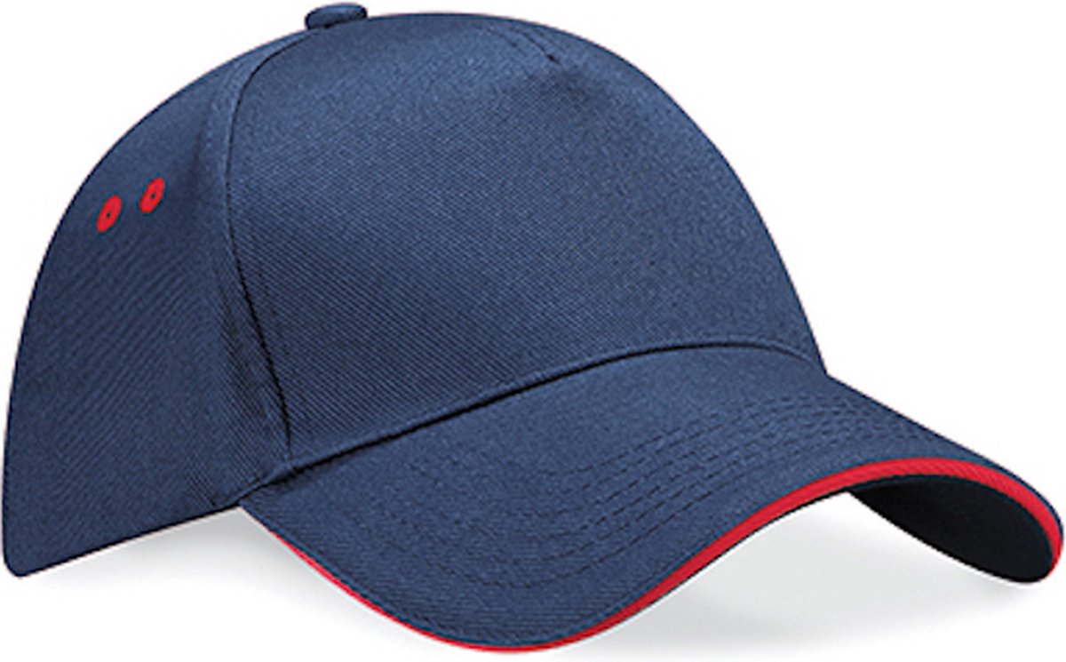 Beechfield Ultimate '5 Panel Cap' Donkerblauw/Rood