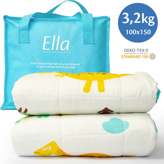 Ella® Verzwaringsdeken Kind 3,2kg - 100 x 150cm - Zwaartedeken - Weighted Blanket - Verzwaarde Deken - OEKO-TEX Katoen - Dino