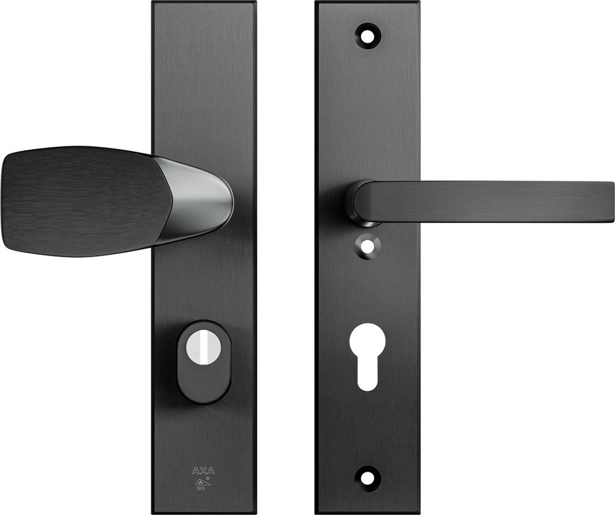AXA Veiligheidsbeslag (Edge Plus) Zwart geslepen: bedienbare Knop-Kruk (model Wing-Blok) PC72 met kerntrek beveiliging SKG***