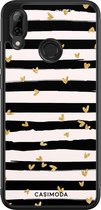 Casimoda® telefoonhoesje - Geschikt voor Huawei P Smart (2019) - Hart Streepjes - Zwart TPU hoesje - Backcover - Zwart - Gestreept