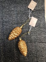 Set de 2 pendentifs de Noël dorés pommes de pin avec décorations pailletées pommes de pin