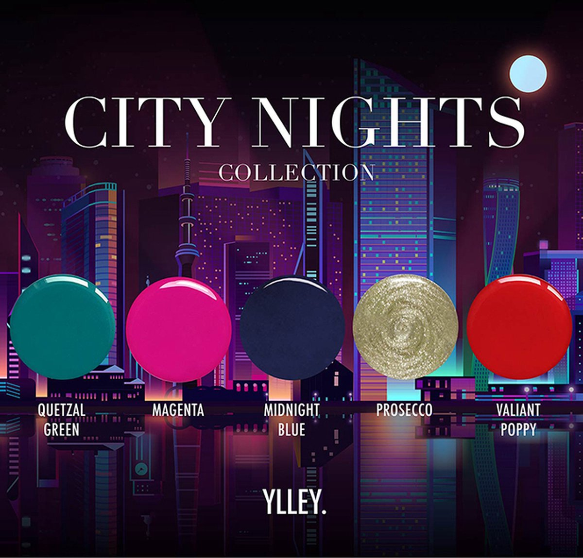 YLLEY - City Nights collection - Gellak - Manicure - Topcoat - Base Coat - Red - Blue - Gold - Green - Pink gellack