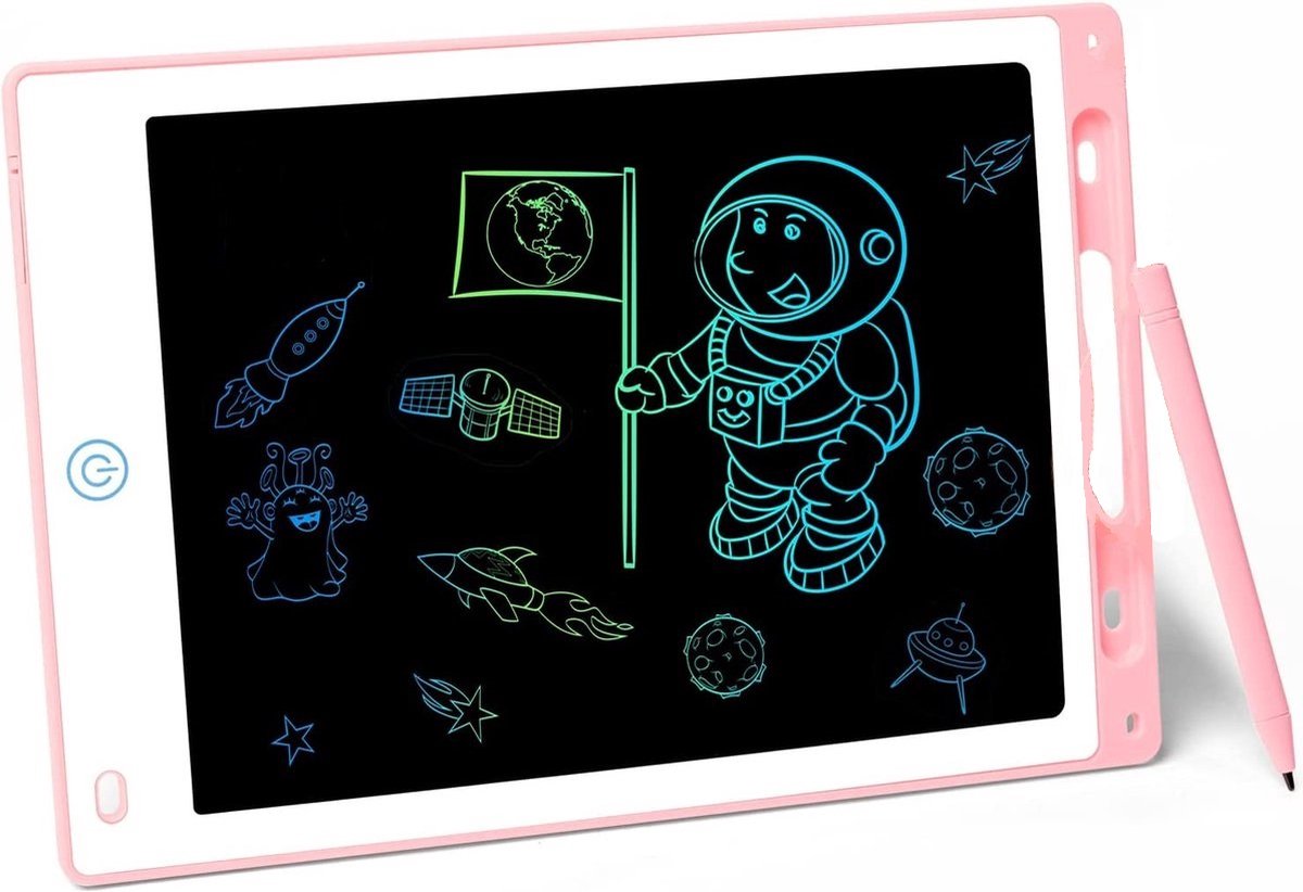 Buxibo - Kids 12 Inch Elektronische Schrijf- en Tekentablet - Uitwisbaar - Kindertablet - Educatief Speelgoed - Jongens en Meisje - Inclusief Accessoire - Roze