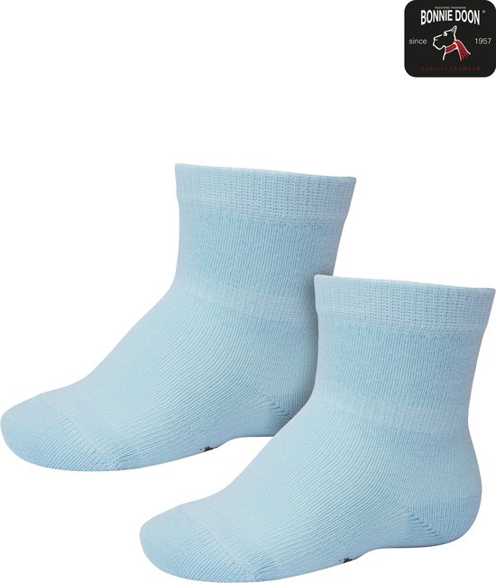 Bonnie Doon Basic Sokken Baby Blauw 4/8 maand - 2 paar - Unisex - Organisch Katoen - Jongens en Meisjes - Stay On Socks - Basis Sok - Zakt niet af - Gladde Naden - GOTS gecertificeerd - 2-pack - Multipack - Lichtblauw - Stratosphere - OL9344012.361