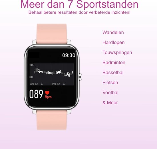 Belesy® HUNDRED - Smartwatch Dames - Smartwatch Heren - Horloge - 1.3 inch - Kleurenscherm - Full Touch - Stappenteller - Multi Sport - 100+ Watchfaces - Siliconen - Roze