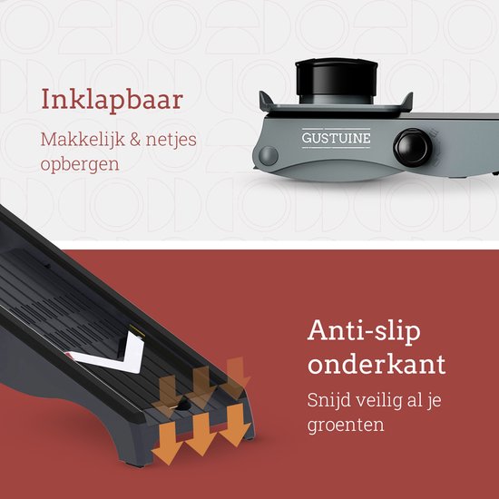 Gustuine Mandoline Keukensnijder - Multifunctionele Groentesnijder & Frietsnijder - Rasp & Kaasrasp - Incl. e-Book