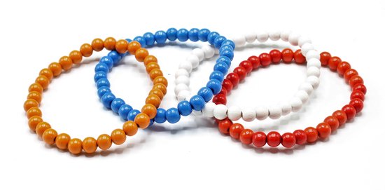 Foto: 4 elastische houten kralen armbanden oranje blauw wit rood a kwaliteit 20 cm